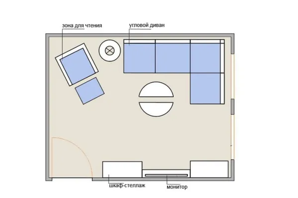 Схема гостиной 15 кв с угловым диваном