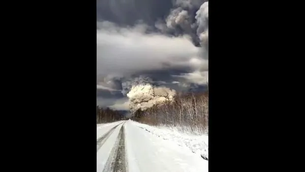 Последствия извержения вулкана Шивелуч на Камчатке