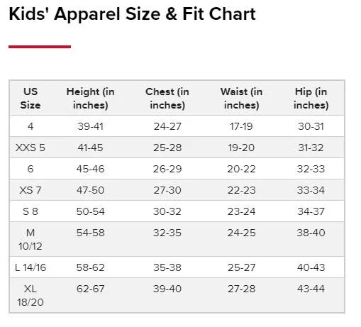 таблица американских размеров детской одежды