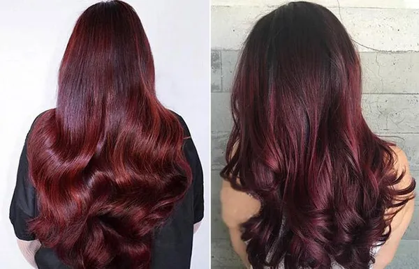 Бордовый цвет для волос. Модные оттенки 2023 года, советы по уходу. Темно красный цвет волос. 19