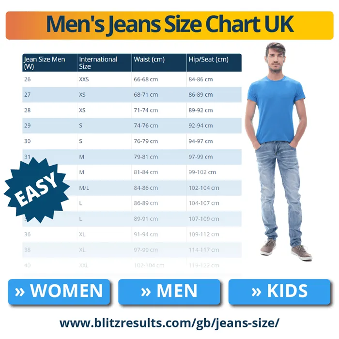 1 Jean Size Chart & Converter | Width Length | How to ★ 36