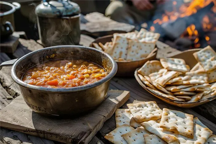 американский армейский сухой паёк с тушёнкой и крэкерами