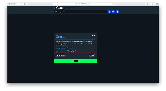 Скриншот перевод слова краш urban dictionary
